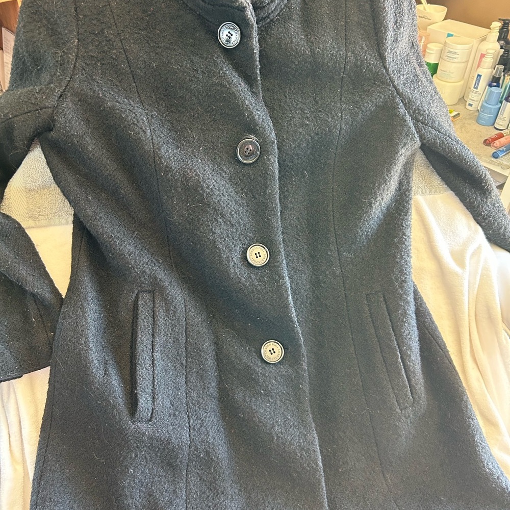 London Fog Black Pea Coat Tailored Wool